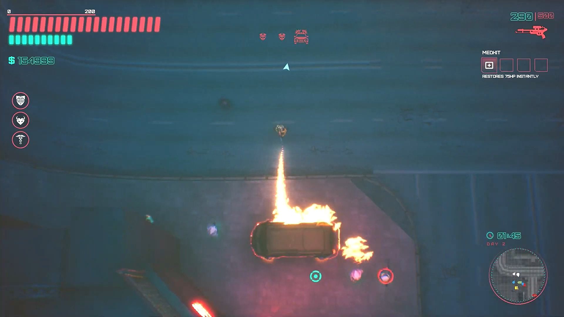 Inspirado en los clásicos juegos de acción de arriba hacia abajo, Glitchpunk te permite pelear, disparar y abrirte camino a través de un futuro distópico